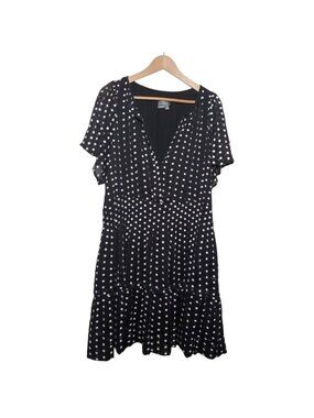 By Anthropologie Black Polka Dot Short Sleeve Tiered Dress Womens Size 2X
